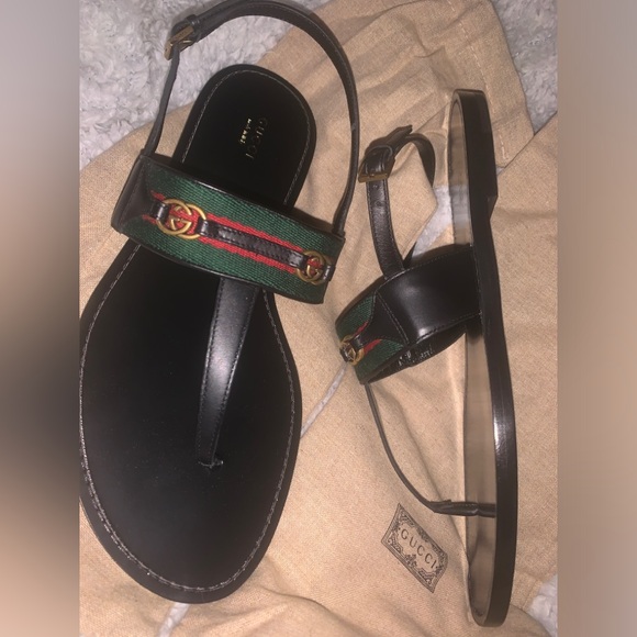 GUCCI NYLON WED LIFFORD JAKARTA LEATHER SANDALs - Picture 2 of 5